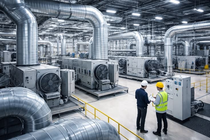 Industrial HVAC systems with large ducts and air handling units
